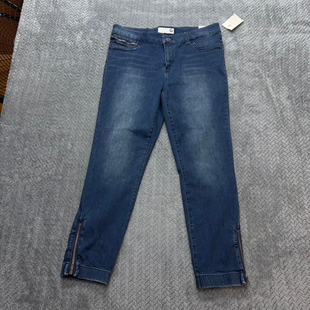 G by GUESS Sandra Jogger Womens 32x26 Blue Dark Wash Mid Rise Ankle Zip NWT